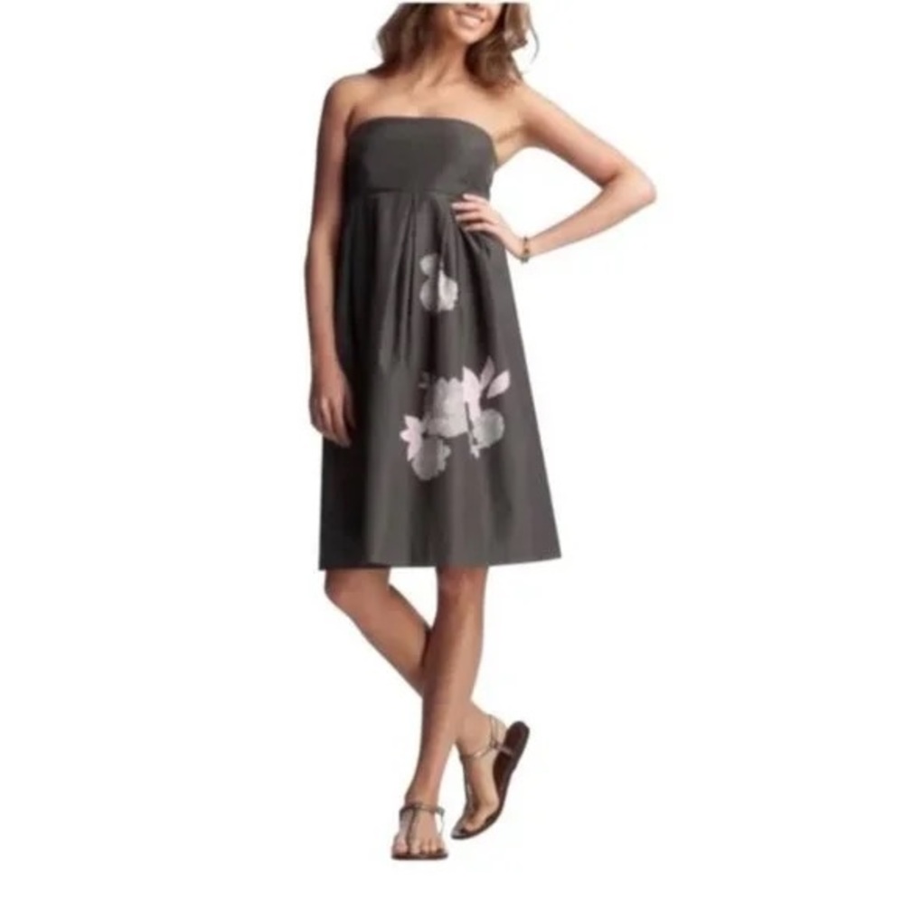 GAP women's NWT silk blend strapless dress slate grey floral applique size 2 - Picture 2 of 15